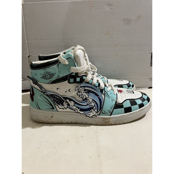 Kamado Tanjirou Demon Slayer  anime Men Size 10 white blue wave Sneakers shoes - Picture 5 of 7